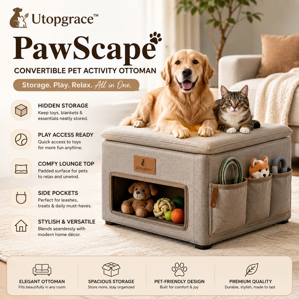 Utopgrace™ PawScape Convertible Pet Activity Ottoman
