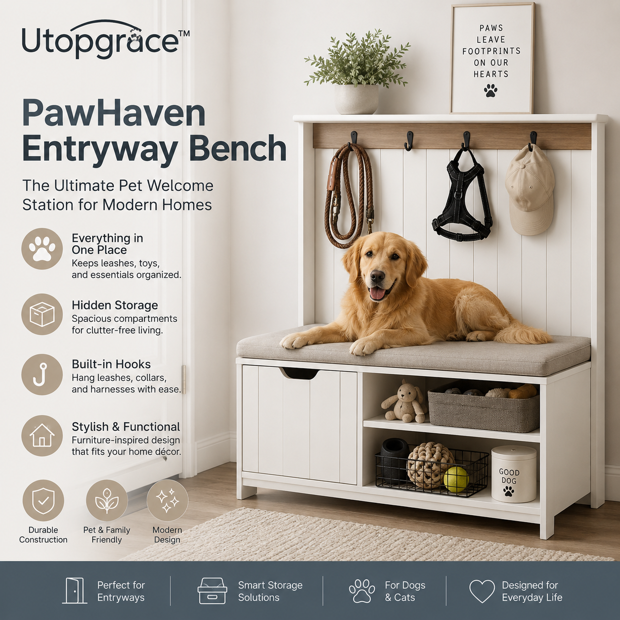 Utopgrace™ PawHaven Entryway Bench